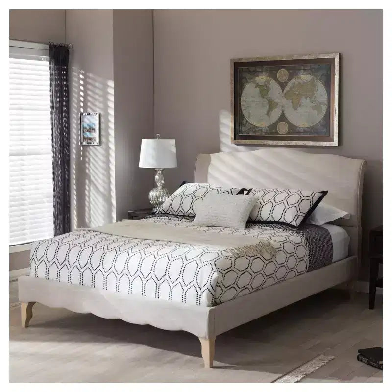 Fannie French Classic Modern Style Linen Fabric Platform Bed - Full - Baxton Studio