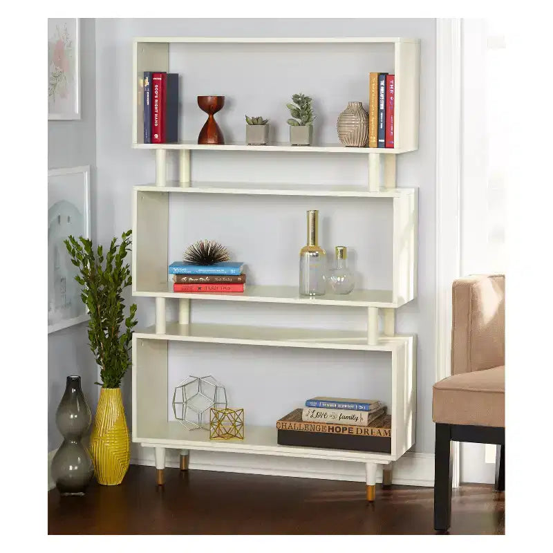 Buylateral Margo Mid Century Modern 3 Open Shelves Bookshelf