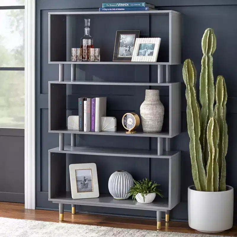 Buylateral Margo Mid Century Modern 3 Open Shelves Bookshelf