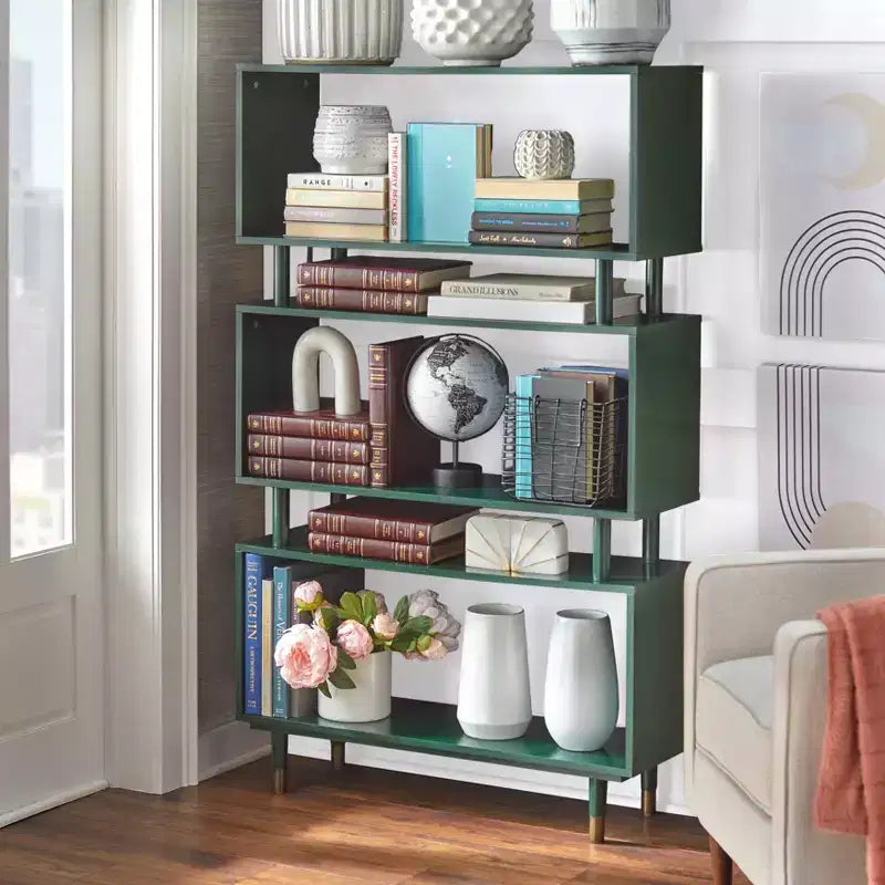 Buylateral Margo Mid Century Modern 3 Open Shelves Bookshelf
