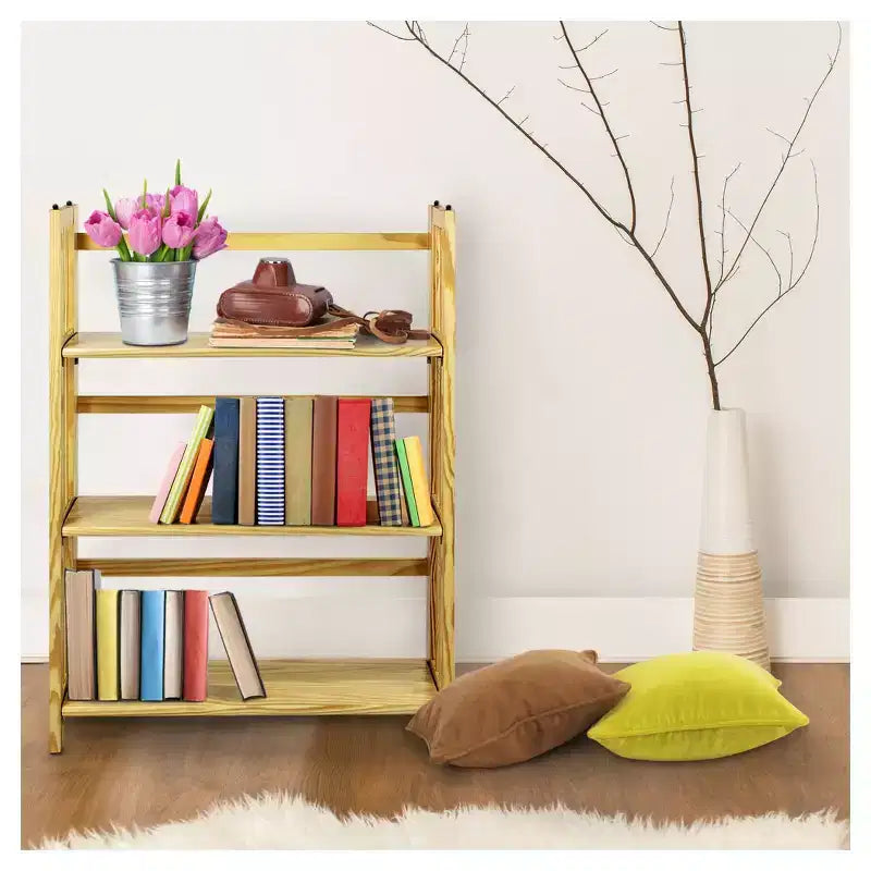 38 Folding 3 Tier Bookshelf Stackable - Flora Home
