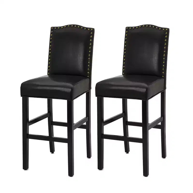 Set of 2 Upholstered PU Barstools with Studded Decor - Glitzhome
