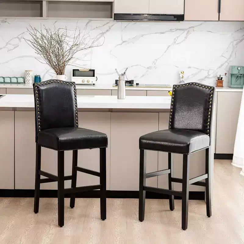 Set of 2 Upholstered PU Barstools with Studded Decor - Glitzhome