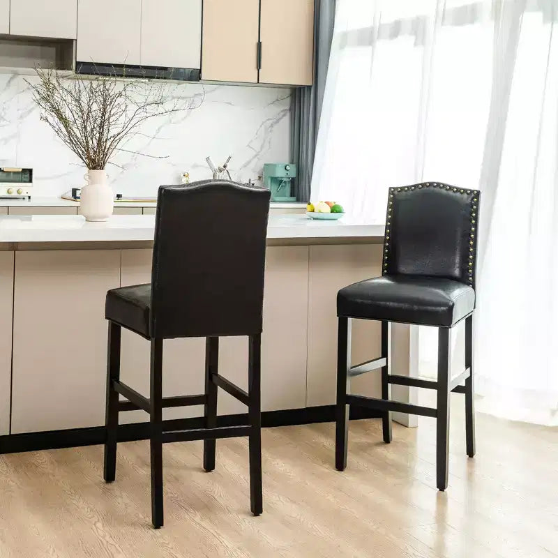 Set of 2 Upholstered PU Barstools with Studded Decor - Glitzhome