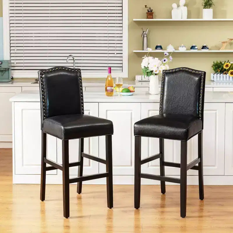 Set of 2 Upholstered PU Barstools with Studded Decor - Glitzhome