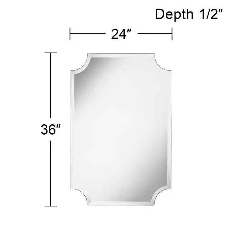 Noble Park Brix Rectangular Cut Corners Vanity Wall Mirror Beveled Edge Frameless 24 Wide for Bathroom Bedroom Living Room Home Office Entryway House