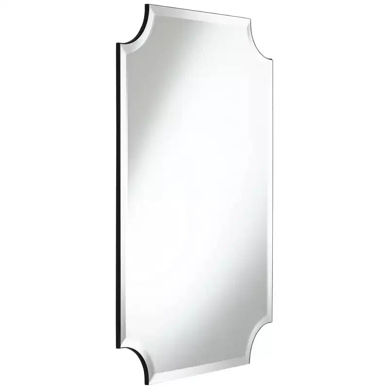 Noble Park Brix Rectangular Cut Corners Vanity Wall Mirror Beveled Edge Frameless 24 Wide for Bathroom Bedroom Living Room Home Office Entryway House