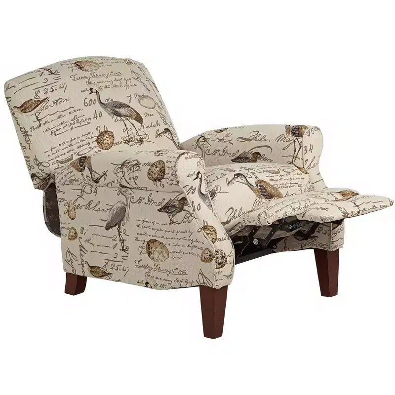 Kensington Hill Birdsong Script and Bird Recliner Chair Modern Armchair Comfortable Push Manual Reclining Footrest for Bedroom Living Room Reading