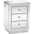 Studio 55D Biscaya Modern Mirrored Rectangular Accent Side End Table 19 x 13 3/4 with 3-Drawer Silver Crystal for Living Room Bedroom Bedside House