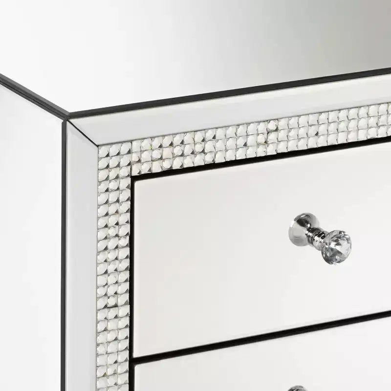 Studio 55D Biscaya Modern Mirrored Rectangular Accent Side End Table 19 x 13 3/4 with 3-Drawer Silver Crystal for Living Room Bedroom Bedside House