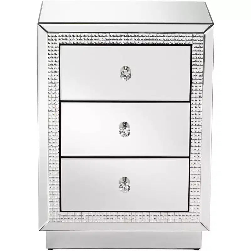 Studio 55D Biscaya Modern Mirrored Rectangular Accent Side End Table 19 x 13 3/4 with 3-Drawer Silver Crystal for Living Room Bedroom Bedside House