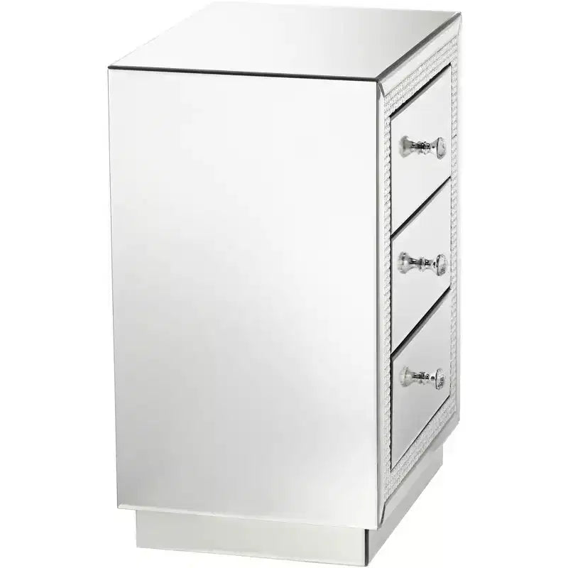 Studio 55D Biscaya Modern Mirrored Rectangular Accent Side End Table 19 x 13 3/4 with 3-Drawer Silver Crystal for Living Room Bedroom Bedside House