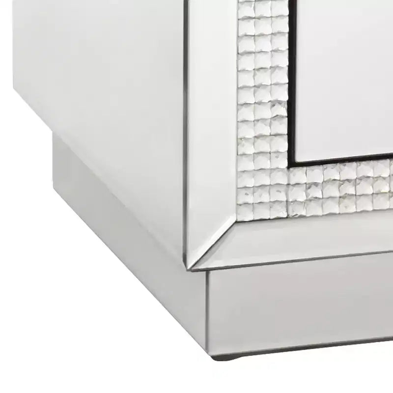Studio 55D Biscaya Modern Mirrored Rectangular Accent Side End Table 19 x 13 3/4 with 3-Drawer Silver Crystal for Living Room Bedroom Bedside House