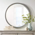 Noble Park Lorraine Round Vanity Decorative Wall Mirror Modern Beveled Beaded Trim Silver Wood Frame 32 3/4 Wide for Bathroom Bedroom Living Room