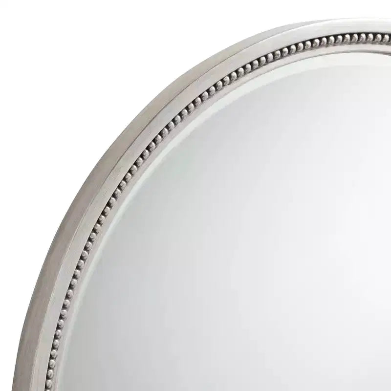 Noble Park Lorraine Round Vanity Decorative Wall Mirror Modern Beveled Beaded Trim Silver Wood Frame 32 3/4 Wide for Bathroom Bedroom Living Room