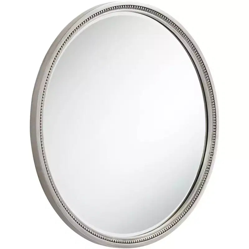 Noble Park Lorraine Round Vanity Decorative Wall Mirror Modern Beveled Beaded Trim Silver Wood Frame 32 3/4 Wide for Bathroom Bedroom Living Room