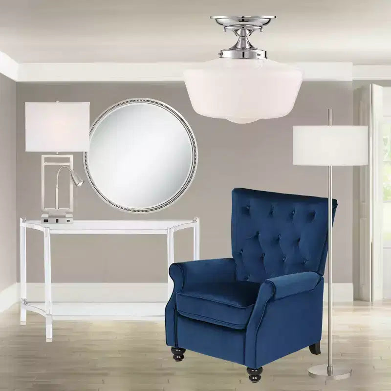 Noble Park Lorraine Round Vanity Decorative Wall Mirror Modern Beveled Beaded Trim Silver Wood Frame 32 3/4 Wide for Bathroom Bedroom Living Room